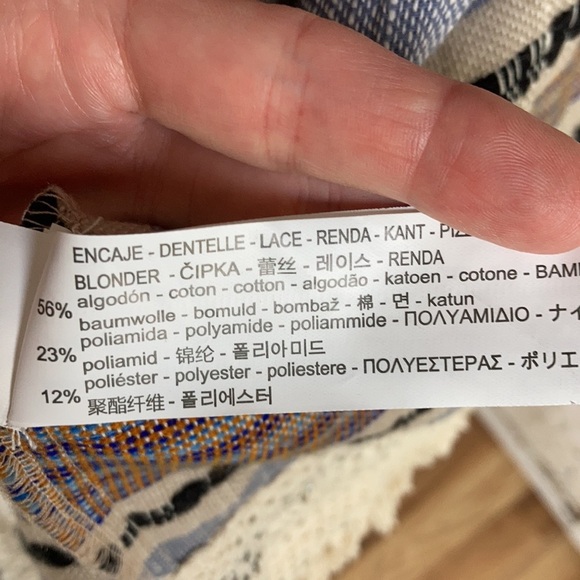 Zara boho kimono open front cardigan gray blue  multi colored pom poms fringe - Picture 15 of 15